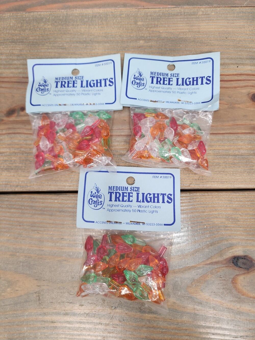 3 Pkgs Vintage Wee Crafts Medium Sz Tree Lights approx 50 plastic lights NOS